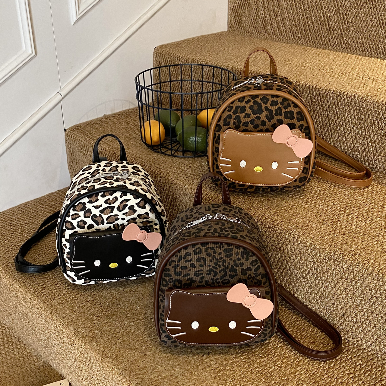 HelloKitty豹纹迷你通勤双肩包