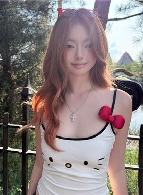 SHEE kitty印花红色立体蝴蝶结背心可爱夏季2025新款显瘦吊带女