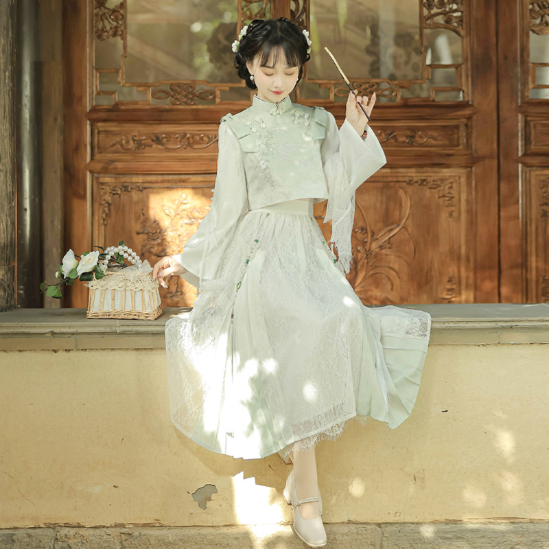 设计师的礼物原创引绿汉服女中国风改良汉元素新中式上衣半裙套装