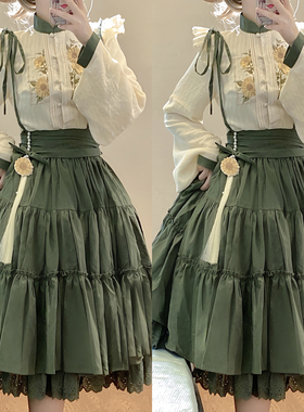 设计师的礼物原创向日葵国风汉元素Lolita长袖背带裙田园秋日常女