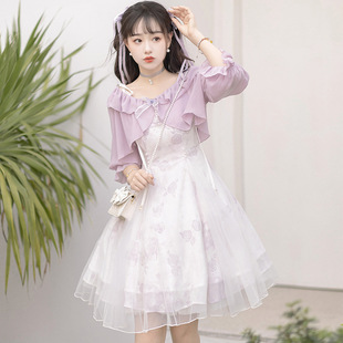 夏季 素上衣连衣裙复古日常套装 原创设计细嗅蔷薇中国风洛丽塔汉元