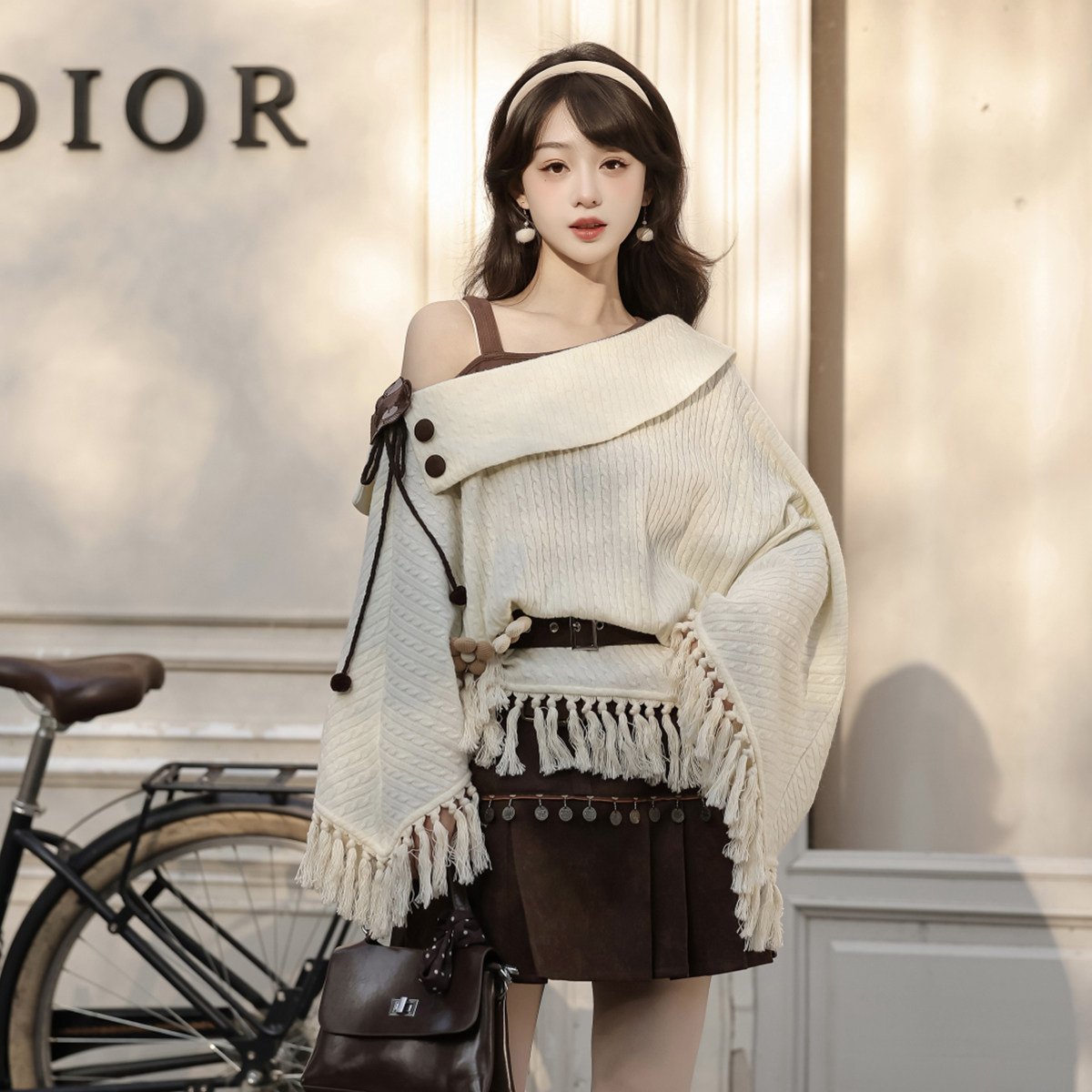 设计师的礼物原创绵绒浅秋汉服国风汉元素新中式斗篷打底半裙套装