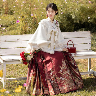 女斗篷马面裙拜年新年战袍套装 设计师 礼物原创雪地蔷薇汉服冬装