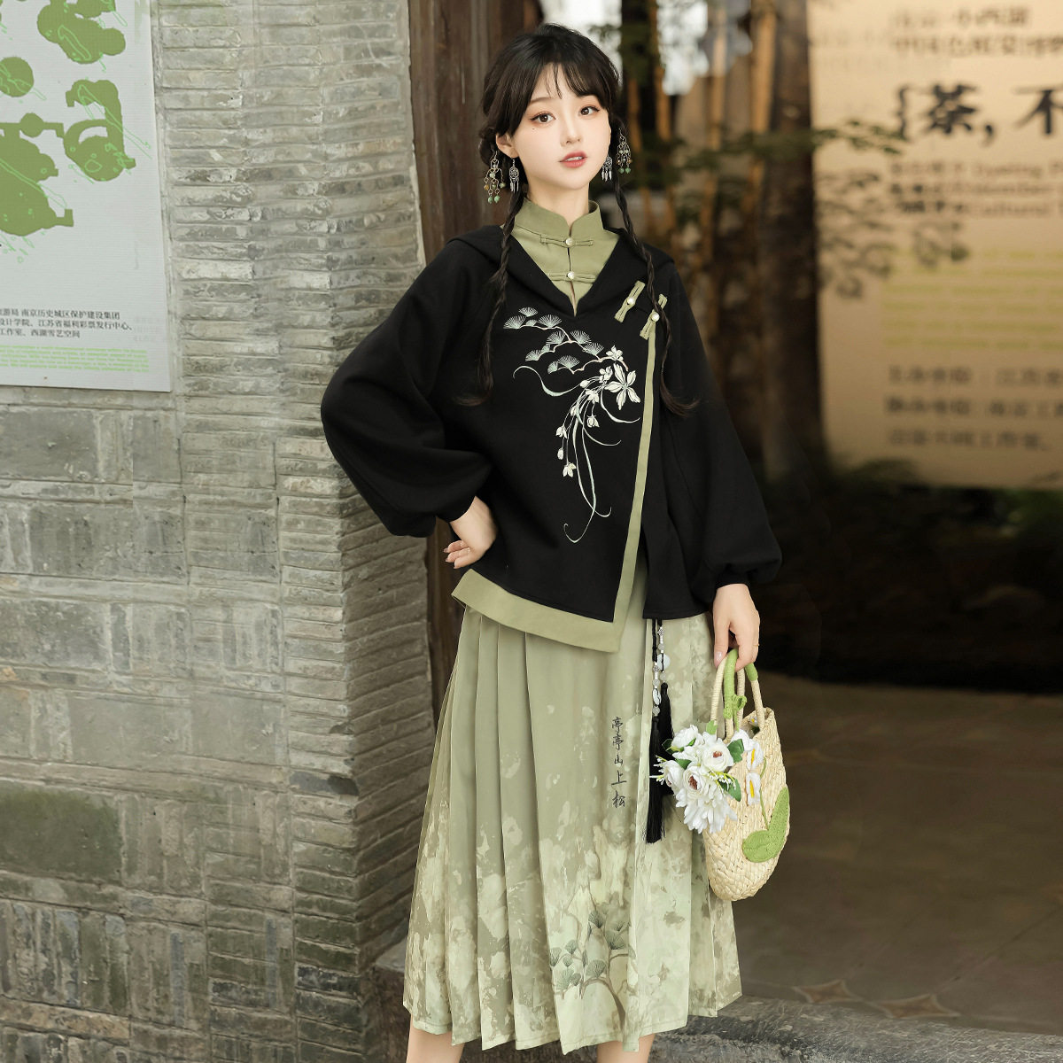 设计师的礼物原创闻松汉服新中式中国风改良汉元素卫衣半裙套装