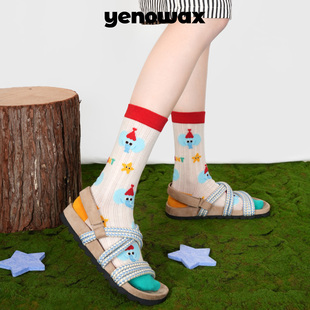 异能无限夏季 可爱小象中筒袜子女长白色薄棉休闲卡通条纹透气 新款