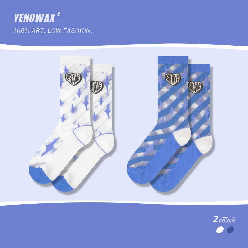 YNWX玻璃丝袜子女秋冬季ins潮小众网红棉袜原创透明设计感中筒袜