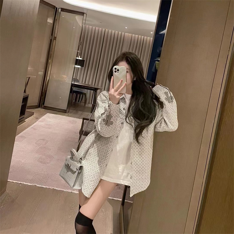 十字架梵文满印薄款衬衫女春秋小众设计感宽松慵懒情侣潮