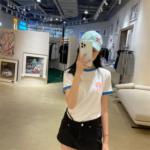 十字架梵文撞色短袖T恤女夏季