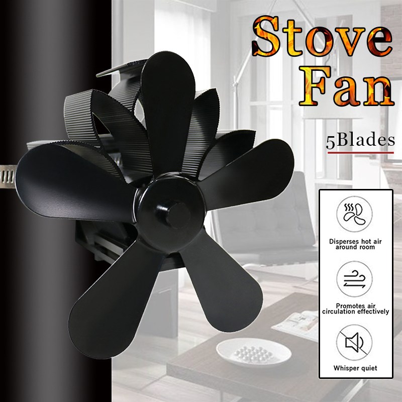 Wall Mounted 5 Blade Heat Powered Stove Fan Log Wood Burner