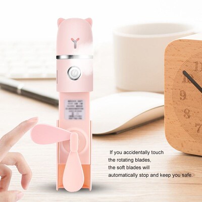 Mini Fan Table Lamp Humidifier Desktop Foldable Handheld Por