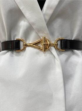 New Leather Thin Belt For Women Metal Hang Buckle Waist Stra