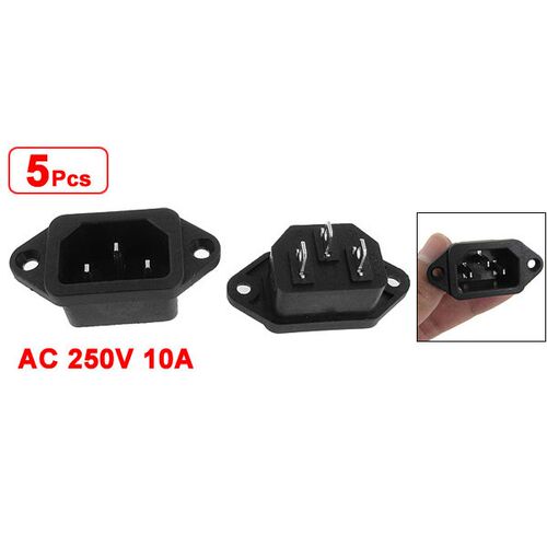 5 Pcs 3P IEC 320 C14 Male Plug Panel Power Inlet Sockets Con