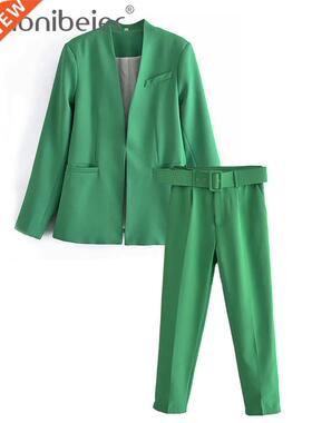 Aonibeier 2022 Summer Woman DIY Suit Ankle Pants OL Traf Bla