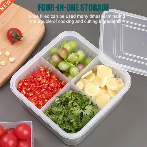 4 Grids Fridge Food Storage Box Drain Sealed Crisper Ginger