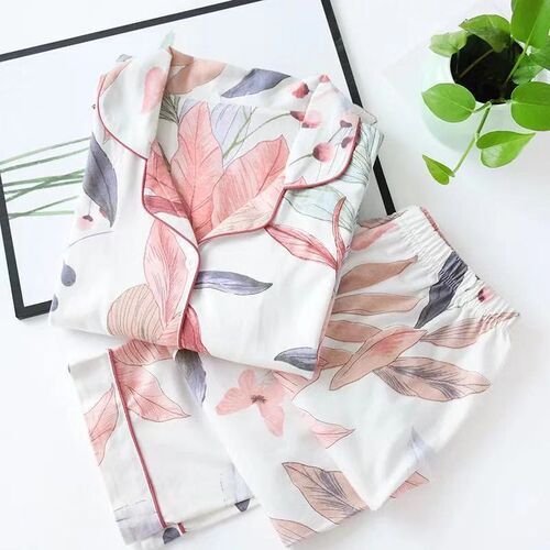 2021 Spring Leaves Printed Women's Pajama Cotton Plus Size T