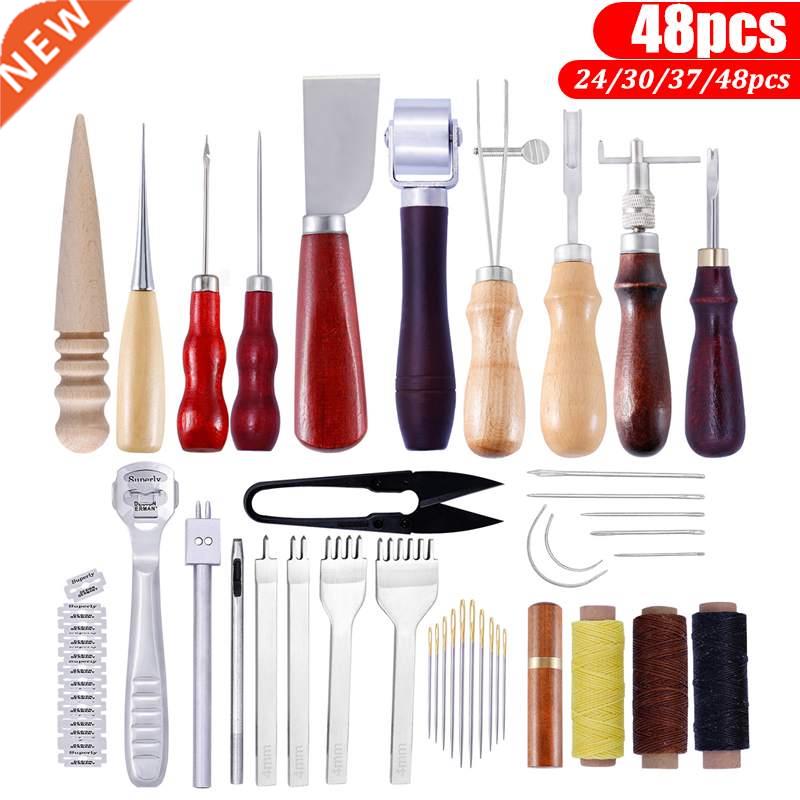 48pcs Professional Leather Craft Tools Kit Hand Sewing Stitc