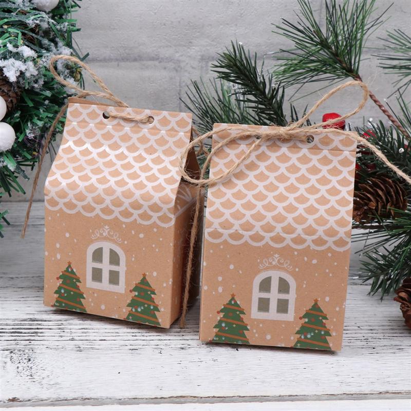 30pcs Kraft Paper Gift Bags Christmas Candy Boxes Small Hous