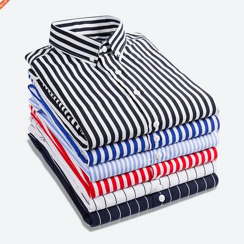 Men's Fashion Striped Dress Long Sleeve Shirt 2021 N