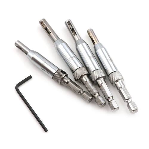 4Pcs HSS Self Centering Hinge Drill Bits Set Door Cabinet 5/