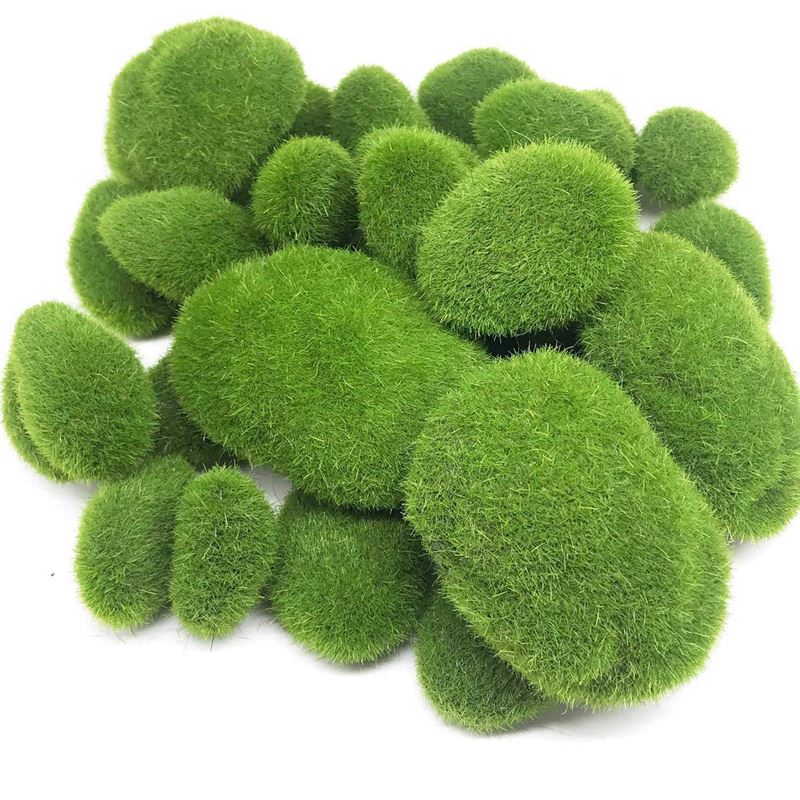 30PCS 3 Size Artificial Moss Rocks Decorative, Green Moss Ba