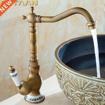 Antique Brass Basin Faucets Bathroom Sink Mixer Deck Mounte