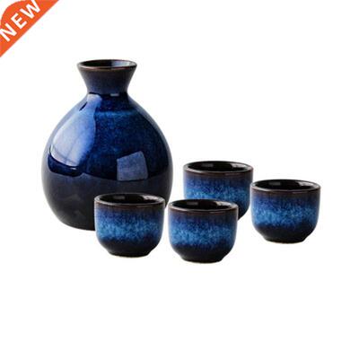 Household Japanese Sake Set Blue Mn Ceramc Flask Decorat