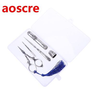 1 Set Vintage Embroidery Scissor Needle Case Sewing Thimble