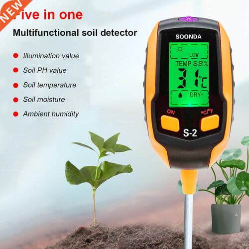5 In 1 Soil PH Meter Sunlight PH Tester Garden Flowers Soil