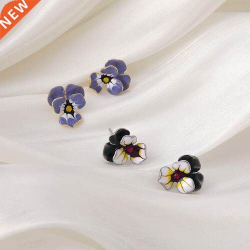 Minar Temperament Purple Enamel Flower Dangle Earring for Wo