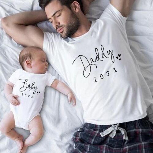 Funny Baby Daddy 2021 Family Matching Clothing Simple Pregna