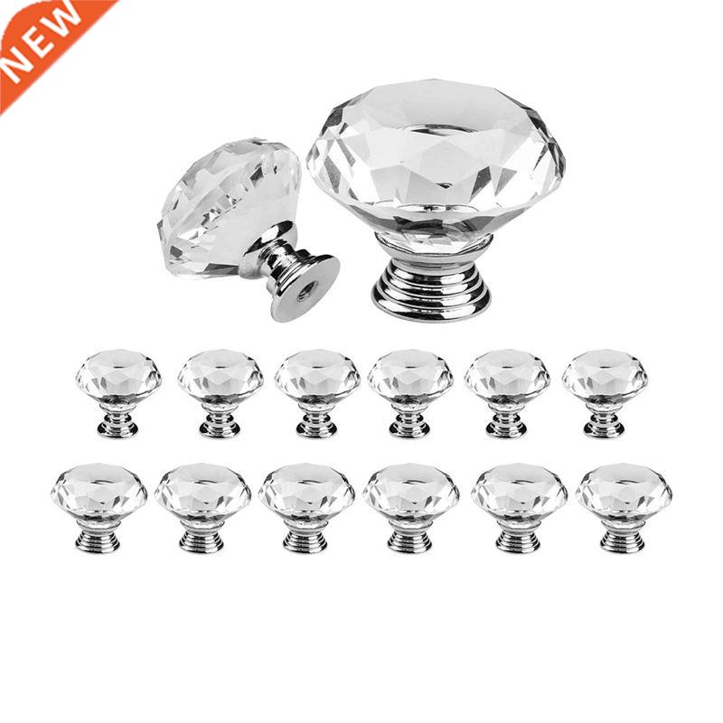Crystal Door Knobs,6Pcs 30 mm+6 Pcs 40 mm Clear Drawer Furni