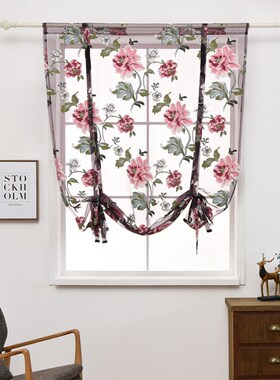Feiqiong Roman Style Sheer Curtains Peony Floral Window Drap