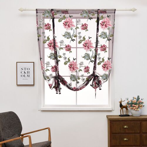 Feiqiong Roman Style Sheer Curtains Peony Floral Window Drap