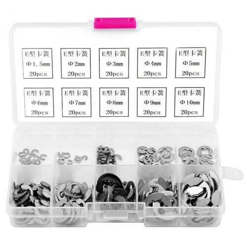 200pcs E-clips Retaining Ring Washer Stainless Steel Opening
