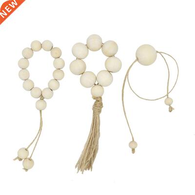 4 pcs Wood Bead Napkin Rings with Tassels Rustic Farmhouse W