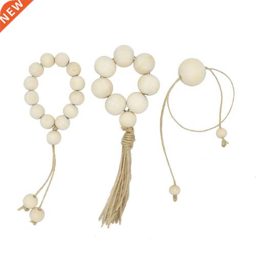 4 pcs Wood Bead Napkin Rings with Tassels Rustic Farmhouse W