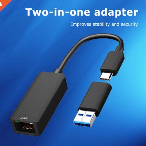 2 in 1 USB3.0/Type-C to Gigabit Ethernet Adapter 2500Mbps RJ