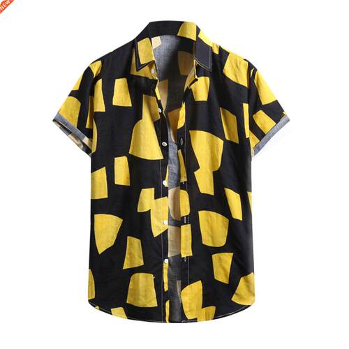 Men's Summer Shirt Casual Lapel Geometric Print Shor