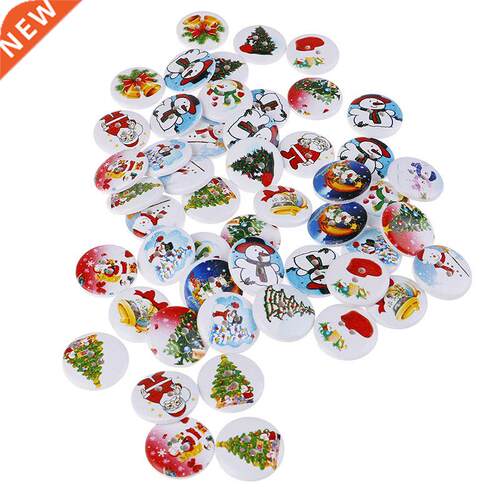 50pcs Random Mixed Wooden Button Christmas Pattern Scrapbook