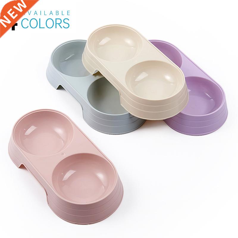 Macaron Pet Double Bowl Plastic Kitten Dog Food Drinking Tra