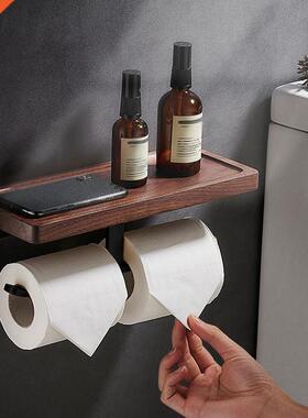 Walnut Paper Holder Bathroom Shelf Shampoo Toilet Holder Kit