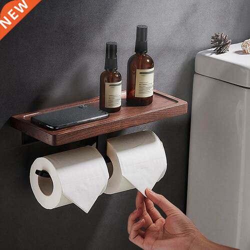 Walnut Paper Holder Bathroom Shelf Shampoo Toilet Holder Kit