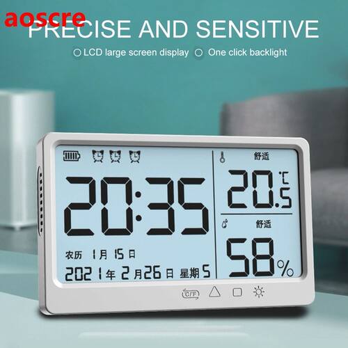 Smart LCD Temperature Humidity Sensor Alarm Clock Home Accur