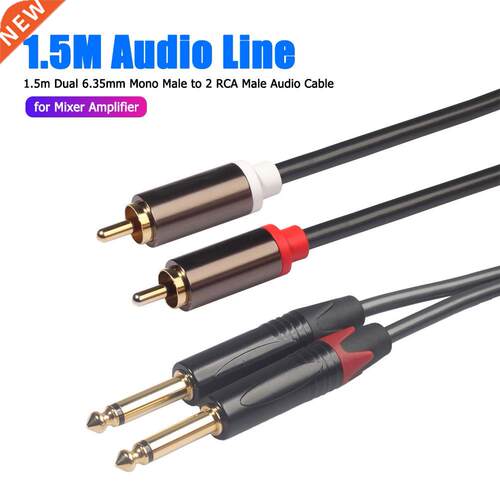Dual 6.5mm Mono Male to 2 RCA Male Adapter Cable Audio Inst
