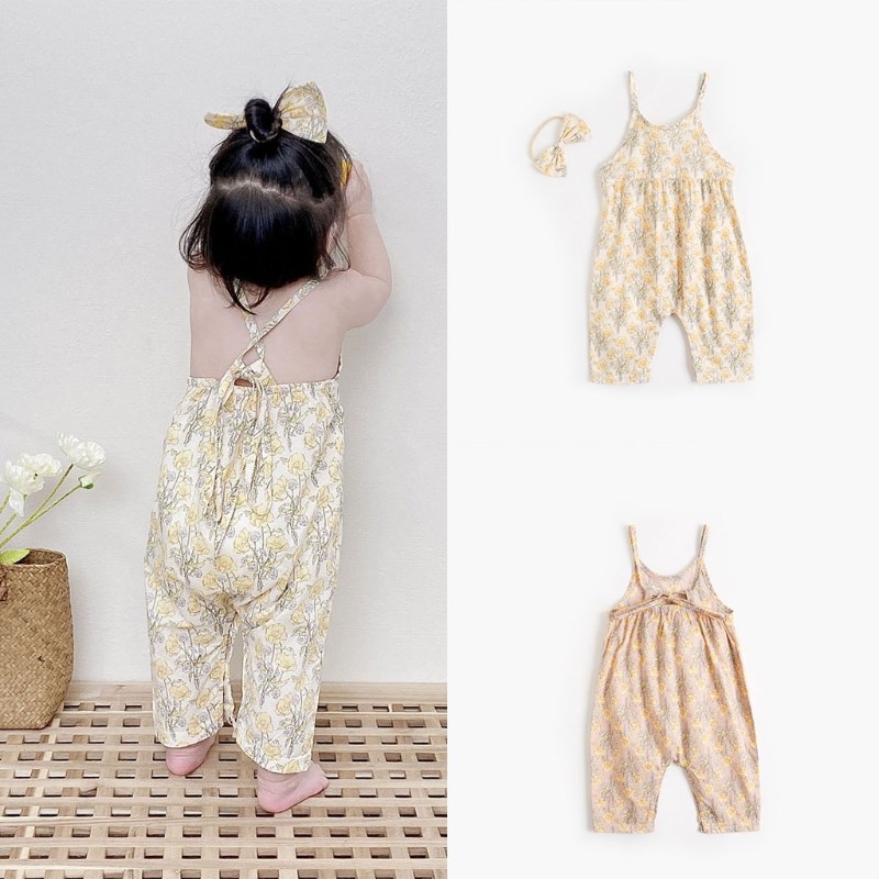 Baby infant Girl Floral Sling Overall Jumpsuit Romper Bowkno