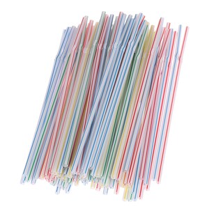 100pcs Disposable Straws Flexible Plastic Straws Striped Mul