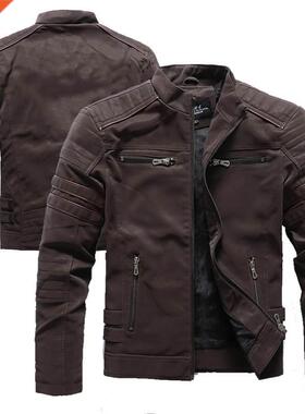 Winter Motorcycle PU Leather Jacket Men 2022 Vintage Fleece