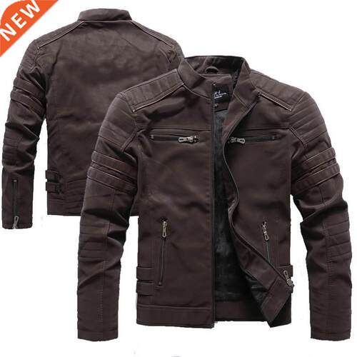 Winter Motorcycle PU Leather Jacket Men 2022 Vintage Fleece