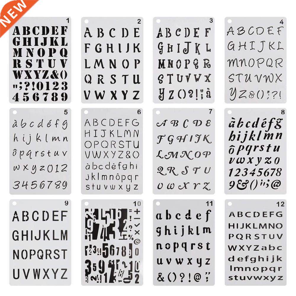 12 pcs letters number alphabet stencls template plastc pla