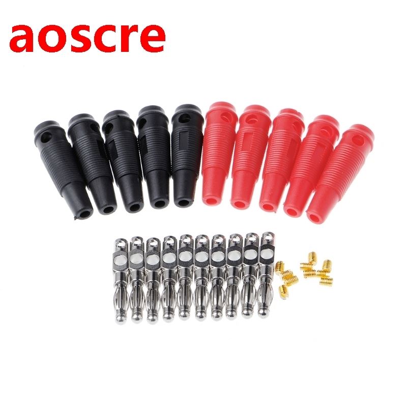 10 Pcs Red Black 4mm Solderless Side Stackable Banana Plug